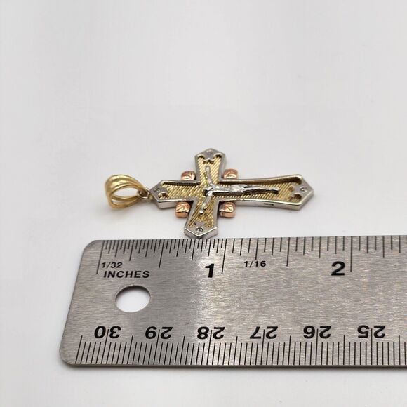 14k Gold Multi Tone Gold Cross Pendant - Picture 6 of 9
